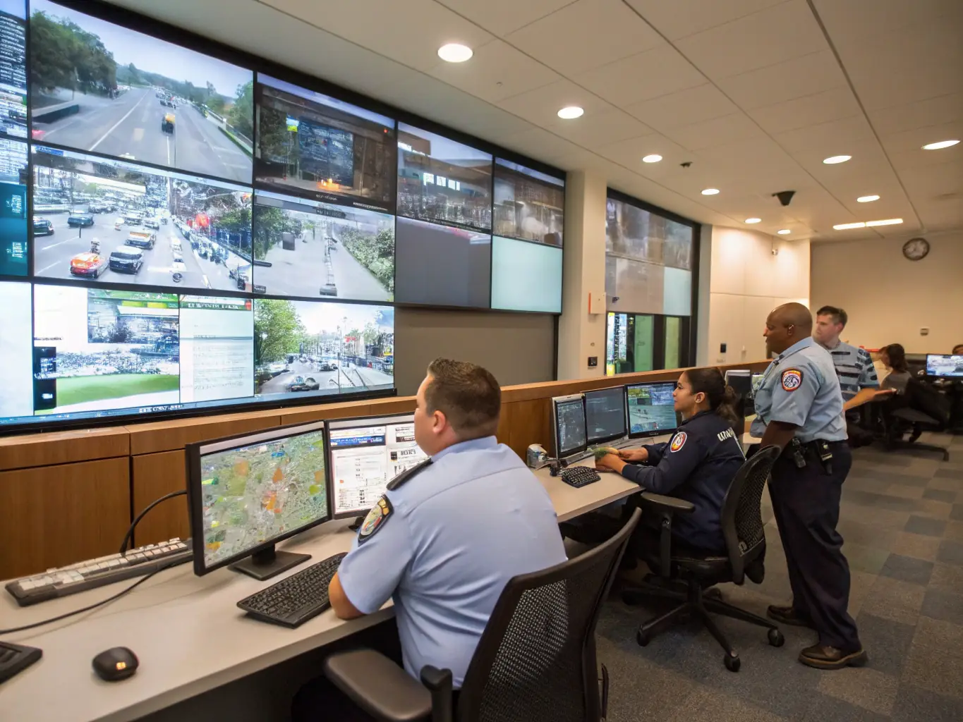 A building security control panel displaying real-time surveillance footage and access control logs, ensuring a safe and secure environment for occupants.